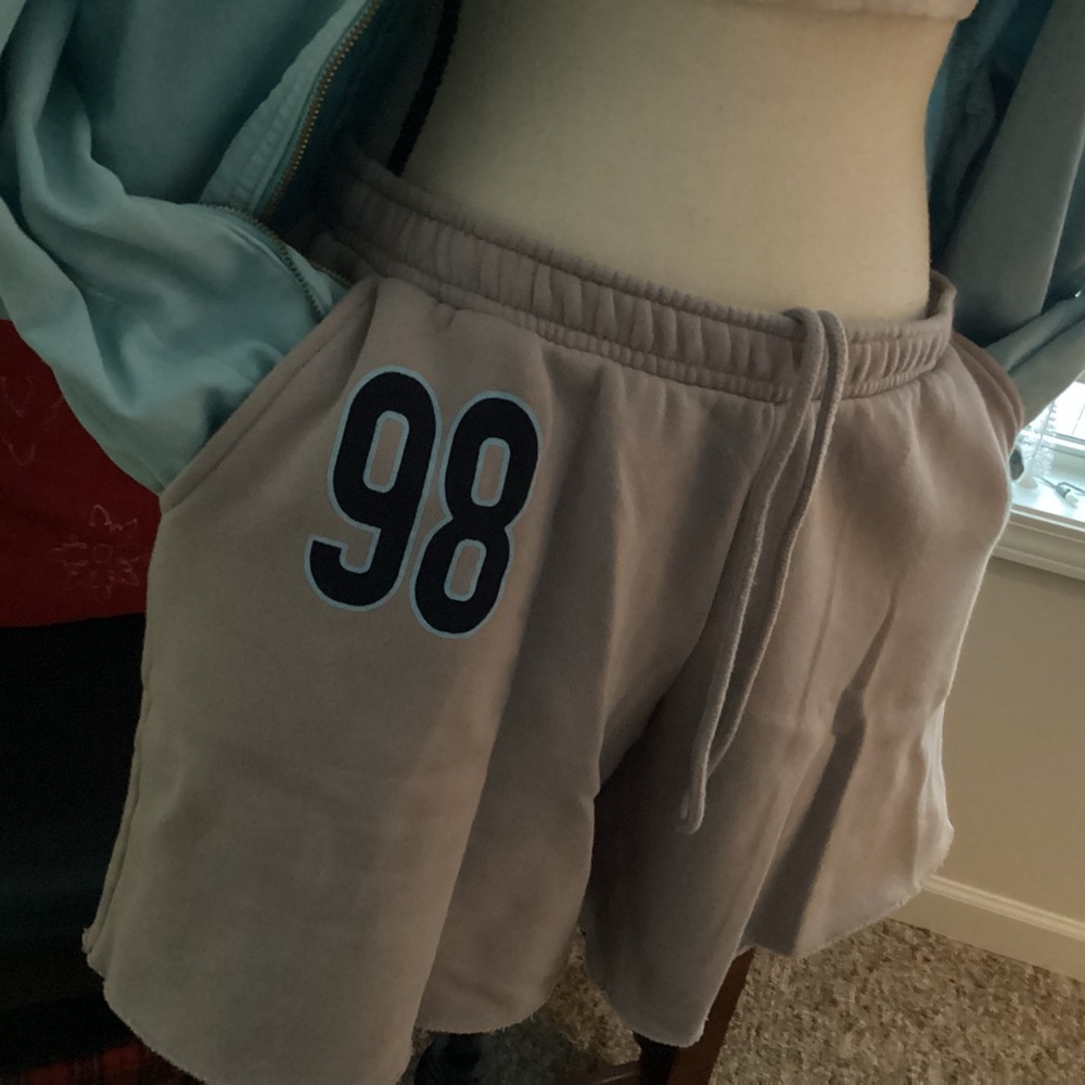 light grey varsity sweatshorts euc